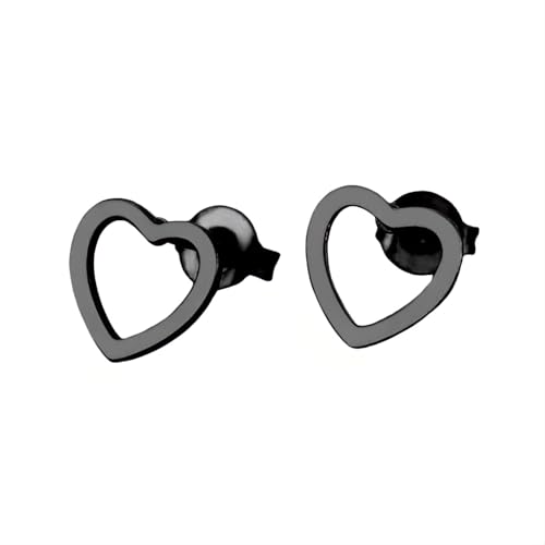 1 Paar Hohles Herz Ohrstecker Hypoallergene Titanstahl Ohrringe Piercing Ohr Ohrpiercing Nickelfreie Schmuck Hollow Heart Stud Earrings für Frauen Damen Size 8 MM (Schwarz Farbe) von Tpocean
