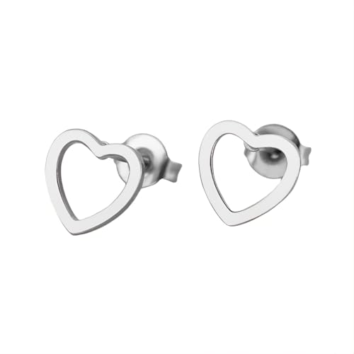 1 Paar Hohles Herz Ohrstecker Hypoallergene Titanstahl Ohrringe Piercing Ohr Ohrpiercing Nickelfreie Schmuck Hollow Heart Stud Earrings für Frauen Damen Size 8 MM (Silber Farbe) von Tpocean