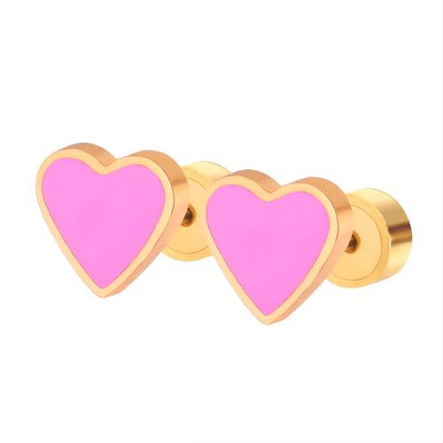 1 Paar Rosa Herz Ohrstecker Edelstahl Hypoallergene Ohrringe Piercing Ohr Ohrpiercing Nickelfreie Schmuck Press Back Earrings für Damen Frauen 8 MM (Gold Farbe) von Tpocean