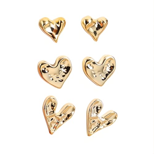 3 Paar Herzförmig Ohrstecker Set Hypoallergene Acryl Ohrringe Piercing Ohr Ohrpiercing Nickelfreie Schmuck Fashion Heart Stud Earrings für Damen Frauen (Gold Farbe) von Tpocean