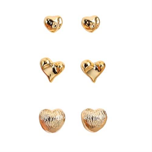 3 Paar Trendig Ohrstecker Set Hypoallergene Acryl Herz Ohrringe Piercing Ohr Ohrpiercing Nickelfreie Schmuck Fashion Heart Stud Earrings für Damen Frauen (Gold Farbe) von Tpocean