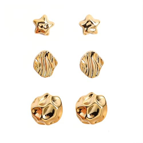 3 Paar Unregelmäßig Ohrstecker Set Hypoallergene Acryl Ohrringe Piercing Ohr Ohrpiercing Nickelfreie Schmuck Fashion Stud Earrings für Damen Frauen (Gold Farbe) von Tpocean