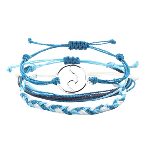 Tpocean 1 Set Surfer Armband Set Surf Freundschaftsarmband Sommer Fußkette Ocean Beach Armbänder Boho Schmuck für Damen Herren Summer String Bracelets Braided Anklets (Blau Farbe) von Tpocean