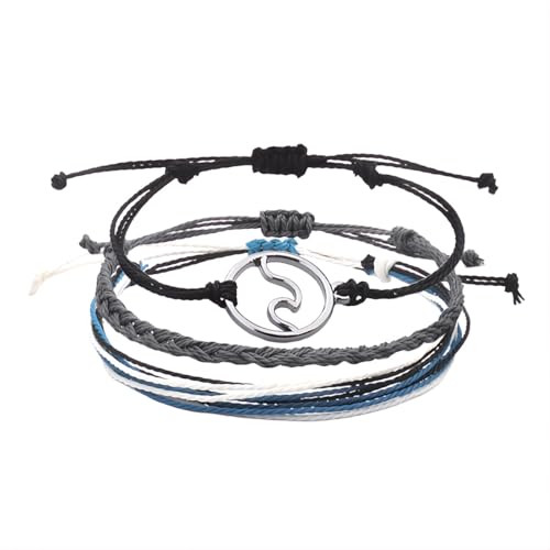 Tpocean 1 Set Surfer Armband Set Surf Freundschaftsarmband Sommer Fußkette Ocean Beach Armbänder Boho Schmuck für Damen Herren Summer String Bracelets Braided Anklets (Grau Farbe) von Tpocean