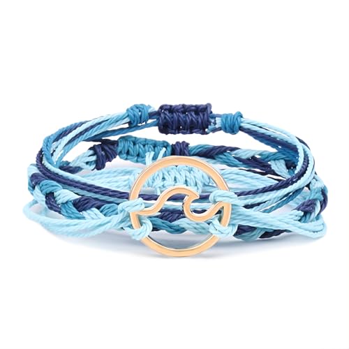 Tpocean 1 Set Surfer Armband Set Surf Freundschaftsarmband Sommer Fußkette Ocean Beach Armbänder Boho Schmuck für Damen Herren Summer String Bracelets Braided Anklets (Seenblau) von Tpocean