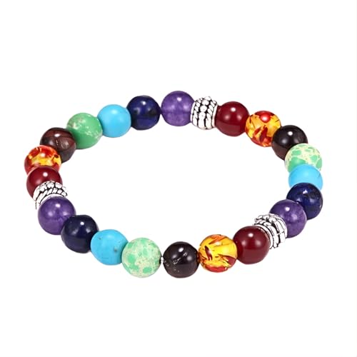 Tpocean 1 stk Chakra Armband Echte Steine Edelstein Heilsteine Armband Regenbogen Bunte Armbänder Chakra Steine Bracelet für Damen Herren (Bunt) von Tpocean