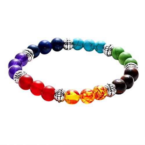 Tpocean 1 stk Chakra Armband Echte Steine Edelstein Heilsteine Armband Regenbogen Bunte Armbänder Chakra Steine Bracelet für Damen Herren (Mehrfarbig) von Tpocean