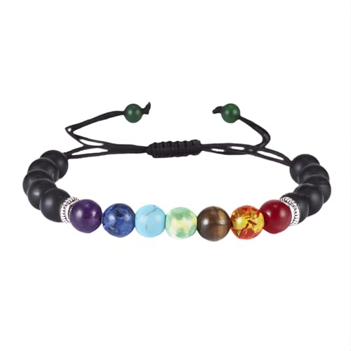 Tpocean 1 stk Chakra Armband Echte Steine Edelstein Heilsteine Armband Regenbogen Bunte Armbänder Chakra Steine Bracelet für Damen Herren (Schwarz Farbe) von Tpocean