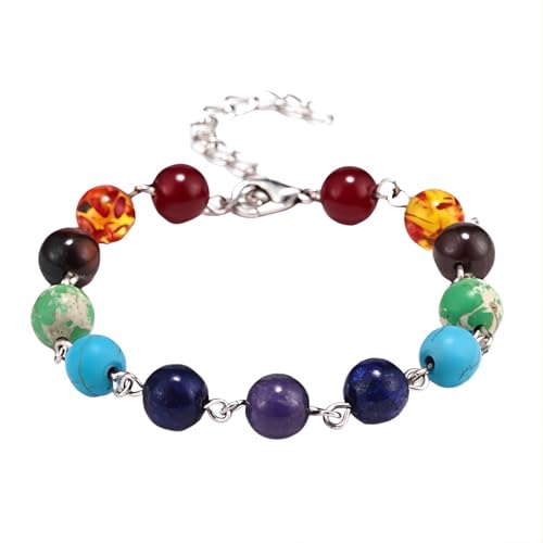 Tpocean 1 stk Chakra Armband Echte Steine Edelstein Heilsteine Armband Regenbogen Bunte Armbänder Chakra Steine Kette Bracelet für Damen Herren (Mehrfarbig) von Tpocean