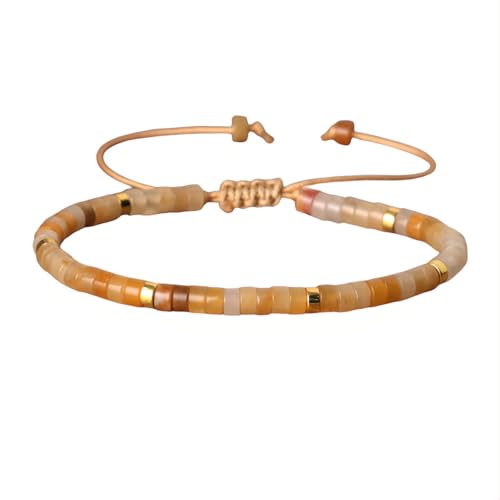 Tpocean 1 stk Naturstein Armband Echte Steine Edelstein Heilsteine Armbänder Aventurin Freundschaftsarmband Healing Braided Bracelets für Damen (Gelb Farbe) von Tpocean