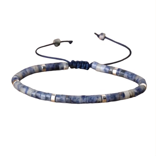 Tpocean 1 stk Naturstein Armband Echte Steine Edelstein Heilsteine Armbänder Freundschaftsarmband Healing Braided Bracelets für Damen (Blau Farbe) von Tpocean
