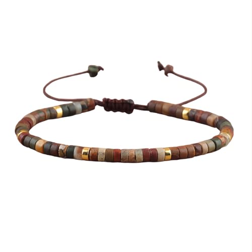 Tpocean 1 stk Naturstein Armband Echte Steine Edelstein Heilsteine Armbänder Freundschaftsarmband Healing Braided Bracelets für Damen (Dunkelrot) von Tpocean