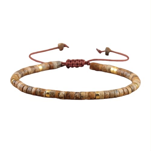 Tpocean 1 stk Naturstein Armband Echte Steine Edelstein Heilsteine Armbänder Freundschaftsarmband Healing Braided Bracelets für Damen (Hellgelb) von Tpocean