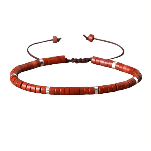 Tpocean 1 stk Naturstein Armband Echte Steine Edelstein Heilsteine Armbänder Freundschaftsarmband Healing Braided Bracelets für Damen (Rot Farbe) von Tpocean