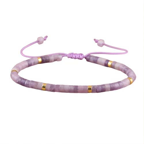 Tpocean 1 stk Naturstein Armband Echte Steine Edelstein Heilsteine Armbänder Mica Freundschaftsarmband Healing Braided Bracelets für Damen (Lila Farbe) von Tpocean