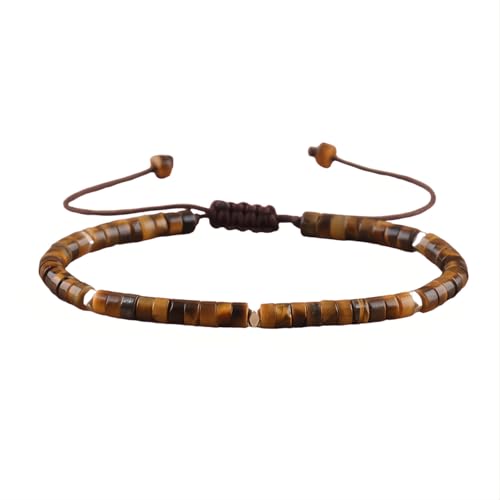 Tpocean 1 stk Naturstein Armband Echte Steine Edelstein Heilsteine Armbänder Tigerauge Freundschaftsarmband Healing Braided Bracelets für Damen (Braun Farbe) von Tpocean