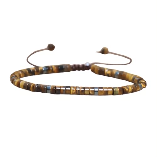 Tpocean 1 stk Naturstein Armband Echte Steine Edelstein Heilsteine Armbänder Tigerauge Freundschaftsarmband Healing Braided Bracelets für Damen (Dunkel Gelb) von Tpocean