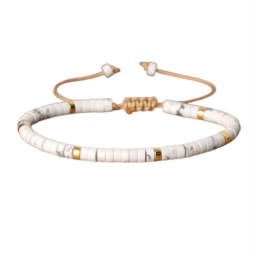 Tpocean 1 stk Naturstein Armband Echte Steine Edelstein Heilsteine Armbänder Türkis Freundschaftsarmband Healing Braided Bracelets für Damen (Weiß Farbe) von Tpocean