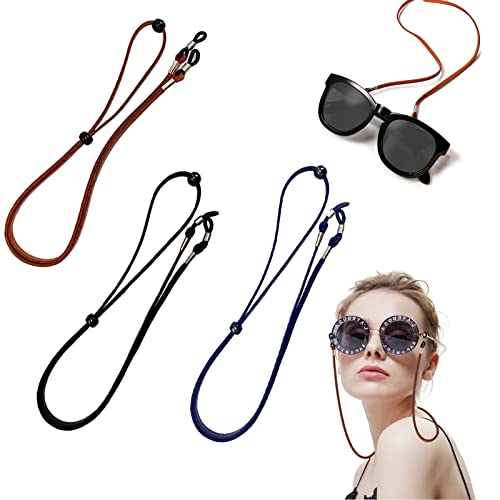 Tpubmity 3 Stück Brillenband, 67cm Brillenkette aus Leder Einstellbarer Universal Klassisch, Sonnenbrille Lesebrille Brillenzubehör für Damen und Herren von Tpubmity