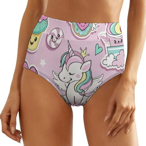 Tqmspg Damen Slip Hohe Taille Unterwäsche Panties Einhorn Eiscreme Unterhose Slip, multi, L von Tqmspg