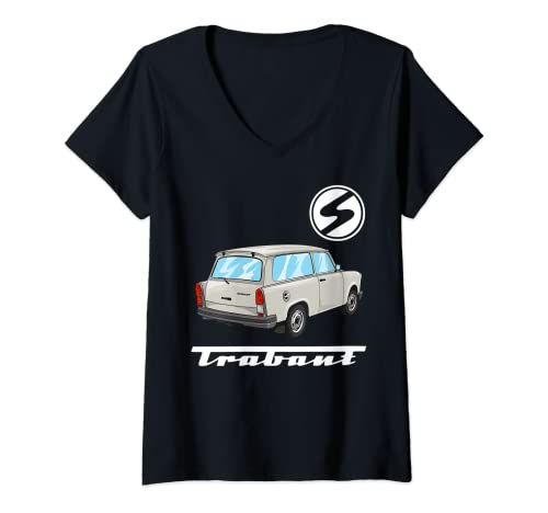 Damen Trabant 1.1 Trabi 601 Trabant Kübel DDR Ostdeutschland T-Shirt mit V-Ausschnitt von Trabant Geschenke für Trabi Fahrer