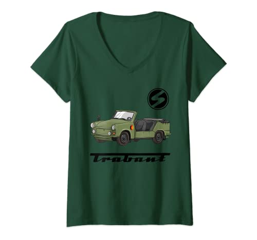 Damen Trabant Kübel Trabi 601 Kübelwagen Ostdeutschland Ossi T-Shirt mit V-Ausschnitt Damen Trabant Kübel Trabi 601 Kübelwagen Ostdeutschland Ossi T-Shirt mit V-Ausschnitt von Trabant Sprüche Trabi 601 Geschenke Rennpappe DDR