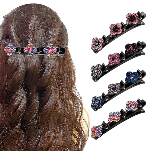 Haarspangen mit Funkelnden Kristallsteinen, 4 Stück Strass Geflochtene Haarspangen, Glitzernde Haarstyling-Clips, Leicht Haarspangen für Damen und Mädchen von Traboto