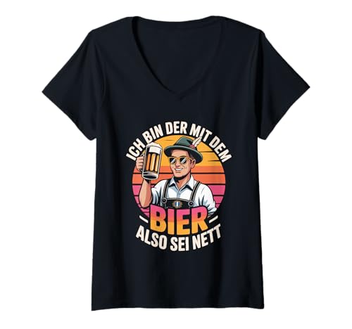 Damen Ich Bin Der Mim Bier Also Sei Nett Tracht T-Shirt mit V-Ausschnitt von Tracht Bierfest Spaß Trachtenfreunde Stil