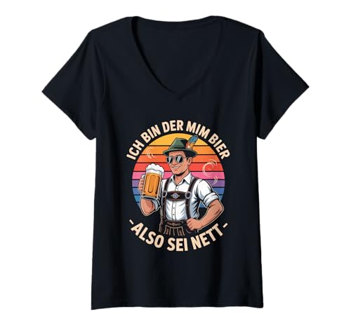 Damen Ich Bin Der Mim Bier Also Sei Nett Tracht T-Shirt mit V-Ausschnitt von Tracht Bierfest Spaß Trachtenfreunde Stil