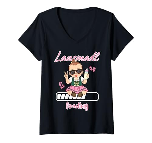 Damen Schwanger Dirndl Ersatz Outfit - Lausmadl Loading -Volksfest T-Shirt mit V-Ausschnitt Damen Schwanger Dirndl Ersatz Outfit - Lausmadl Loading -Volksfest T-Shirt mit V-Ausschnitt von Tracht Schwangerschaft mit lustigem Baby Motiv