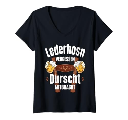 Damen Passend für Oktoberfest Herren Trachten lustiges Geschenk T-Shirt mit V-Ausschnitt von Trachten Herren Ersatz Lederhose