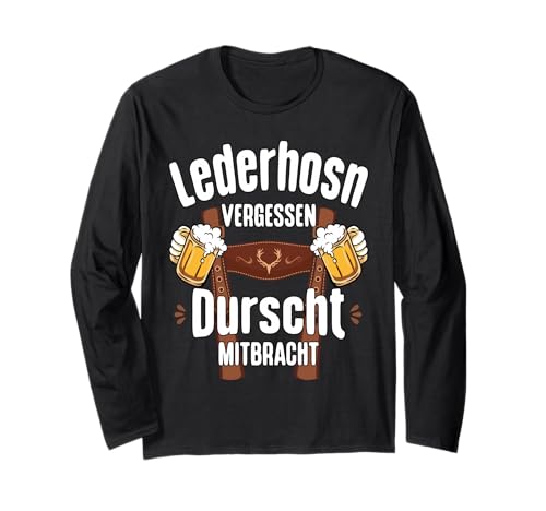 Passend für Oktoberfest Herren Trachten lustiges Geschenk Langarmshirt von Trachten Herren Ersatz Lederhose