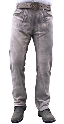 Trachten Lord Unikat Lange Hirschlederhose Soft ECHT-Leder für Männer Antik Braun Größe 46 bis 64 (DE/NL/SE/PL, Numerisch, 54, Regular, Lang, Antique Grey) von Trachten Lord