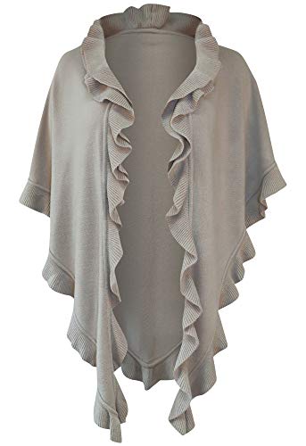 Poncho Cape Trachtentuch Umhang Stola Schultertuch Trachten-Tuch Damen Strickponcho Tracht Strick Trachtenponcho gestrickt Überwurf Volants Rüschen Schal Cashmink, Farbe:beige von Trachten Mayr