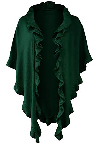 Poncho Cape Trachtentuch Umhang Stola Schultertuch Trachten-Tuch Damen Strickponcho Tracht Strick Trachtenponcho gestrickt Überwurf Volants Rüschen Schal Cashmink, Farbe:dunkelgrün von Trachten Mayr