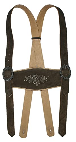 Hosenträger Lederhosenträger Träger für Lederhose Stegträger Trachten-Hosenträger Stickerei Trachtenträger Leder H-Form bestickt abknöpfbar braces suspenders, Größe:L, Farbe:dunkelbraun von Trachten Mayr