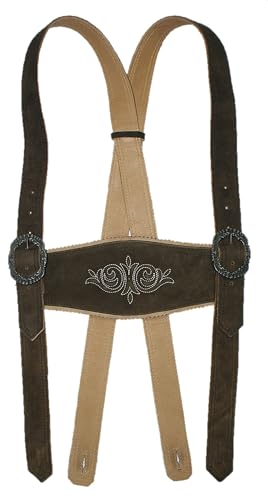 Hosenträger Lederhosenträger Träger für Lederhose Stegträger Trachten-Hosenträger Stickerei Trachtenträger Leder H-Form bestickt abknöpfbar braces suspenders, Größe:M, Farbe:dunkelbraun von Trachten Mayr