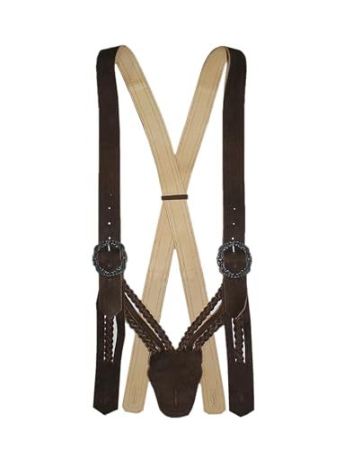 Hosenträger Lederhosenträger Träger für Lederhose Zopfträger Trachten-Hosenträger Stickerei Trachtenträger Leder V-Form Zopf abknöpfbar braces suspenders, Größe:S, Farbe:dunkelbraun von Trachten Mayr