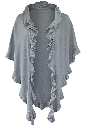 Poncho Cape Trachtentuch Umhang Stola Schultertuch Trachten-Tuch Damen Strickponcho Tracht Strick Trachtenponcho gestrickt Überwurf Volants Rüschen Schal Cashmink, Farbe:hellgrau von Trachten Mayr