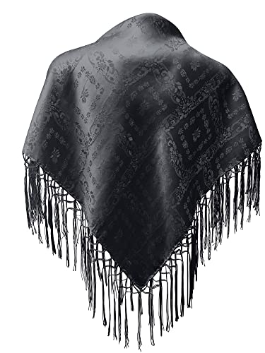 Seidentuch Dirndl-Trachtentuch Tuch 75 x 75cm Dirndltuch 100% Seide Fransentuch für Tracht Trachtenseidentuch mit Fransen Schultertuch Halstuch silk clouth beste Qualität, Farbe:schwarz von Trachten Mayr