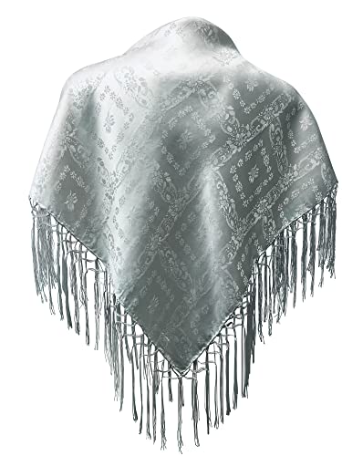 Seidentuch Dirndl-Trachtentuch Tuch 75 x 75cm Dirndltuch 100% Seide Fransentuch für Tracht Trachtenseidentuch mit Fransen Schultertuch Halstuch silk clouth beste Qualität, Farbe:silber von Trachten Mayr