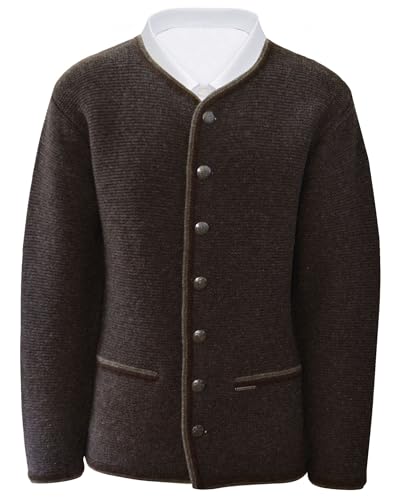 Strickjacke Trachtenjacke braun Trachten Strickweste Wolle Jacke Strick Weste Trachtenjanker Trachtenweste waschbar Metallknöpfe Taschen, Größe:58 von Trachten Mayr