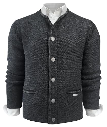 Trachtenjacke Strickweste Janker Strickjacke Wolljacke Strickjanker Herren Trachten Jacke Weste Schurwollmischung Trachtenjanker Strick Trachtenweste waschbar dunkelgrau braun, Größe:48, Farbe:grau von Trachten Mayr