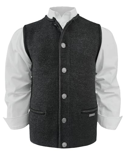 Trachtenweste Strickweste Trachtengilet Strickgilet Strickjacke ohne Arm Gilet Herren Trachtenjacke Jacke ärmellos Weste Schurwollmischung Strick waschbar dunkelgrau braun, Größe:44, Farbe:grau von Trachten Mayr