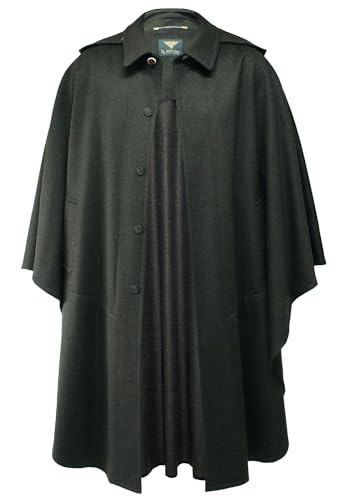 Wetterfleck grün Loden Umhang Cape Poncho Jagd Mantel Kapuze Lodenmantel Jäger Förster Trachtenwetterfleck olivgrün trachtengrün Trachtenmantel Kutschermantel Herren Herrenmantel, Größe:Medium von Trachten Mayr