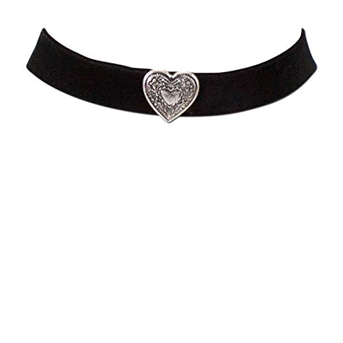 Trachtenkette Samt mit Herz - Damen Samtkropfband enganliegend, Kropfkette Trachtenherz elastisch für Trachtenbluse und Lederhose, Dirndlkette Samtband breit, Dirndl-Schmuck zum Oktoberfest (schwarz) von Heimatflüstern