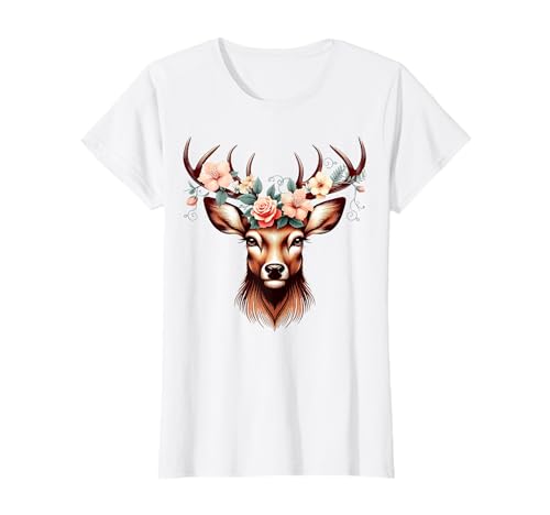 Trachtenshirt Damen Hirsch Shirt Passend für Oktoberfest T-Shirt von Trachten T-Shirt Hirsch mit Blumen Damen & Kinder