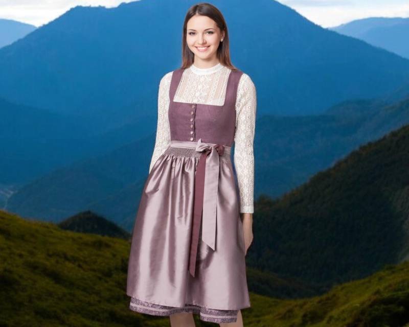Feminines Dirndl Lala - Brombeerfarbenes Leinen-Dirndlkleid Mit Wiener Schnitt, Perlmutt-Knöpfen & Jacquard-Rock Von Trachtenhans von Trachtenhans