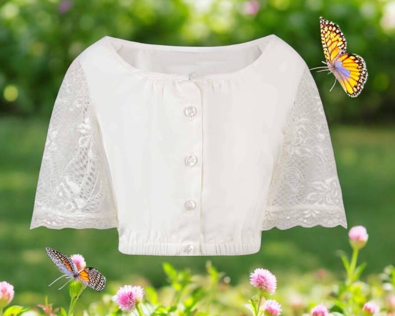 Kinderdirndlbluse Alison Creme - Mädchen-Dirndlbluse Mit Spitzenärmeln Und Traditionellen Knöpfen Von Trachtenhans von Trachtenhans