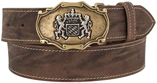 Trachtenkönig Trachtengürtel Herren Damen Gold Löwe Bayern zur Lederhose Echtleder Kürzbar Dunkel Braun TK11_01_105 von Trachtenkönig